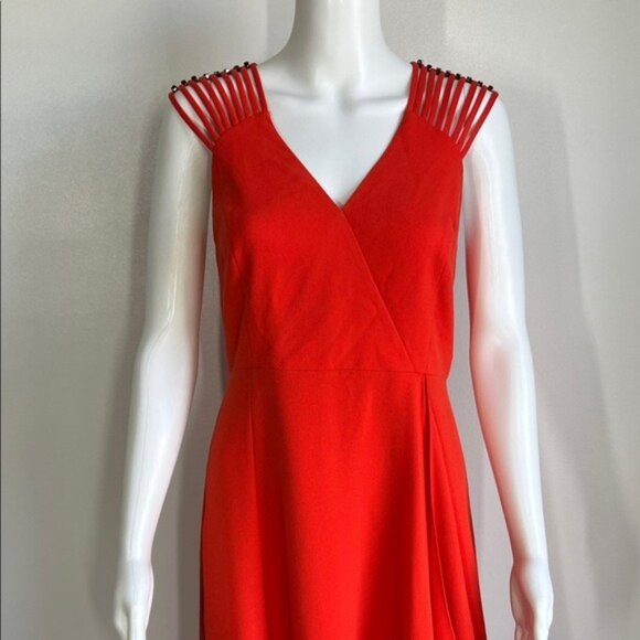 Halston Heritage Women's Multi Strap Sleeve V-Neck Gown with Flowy Skirt Size 4 - Picture 7 of 12